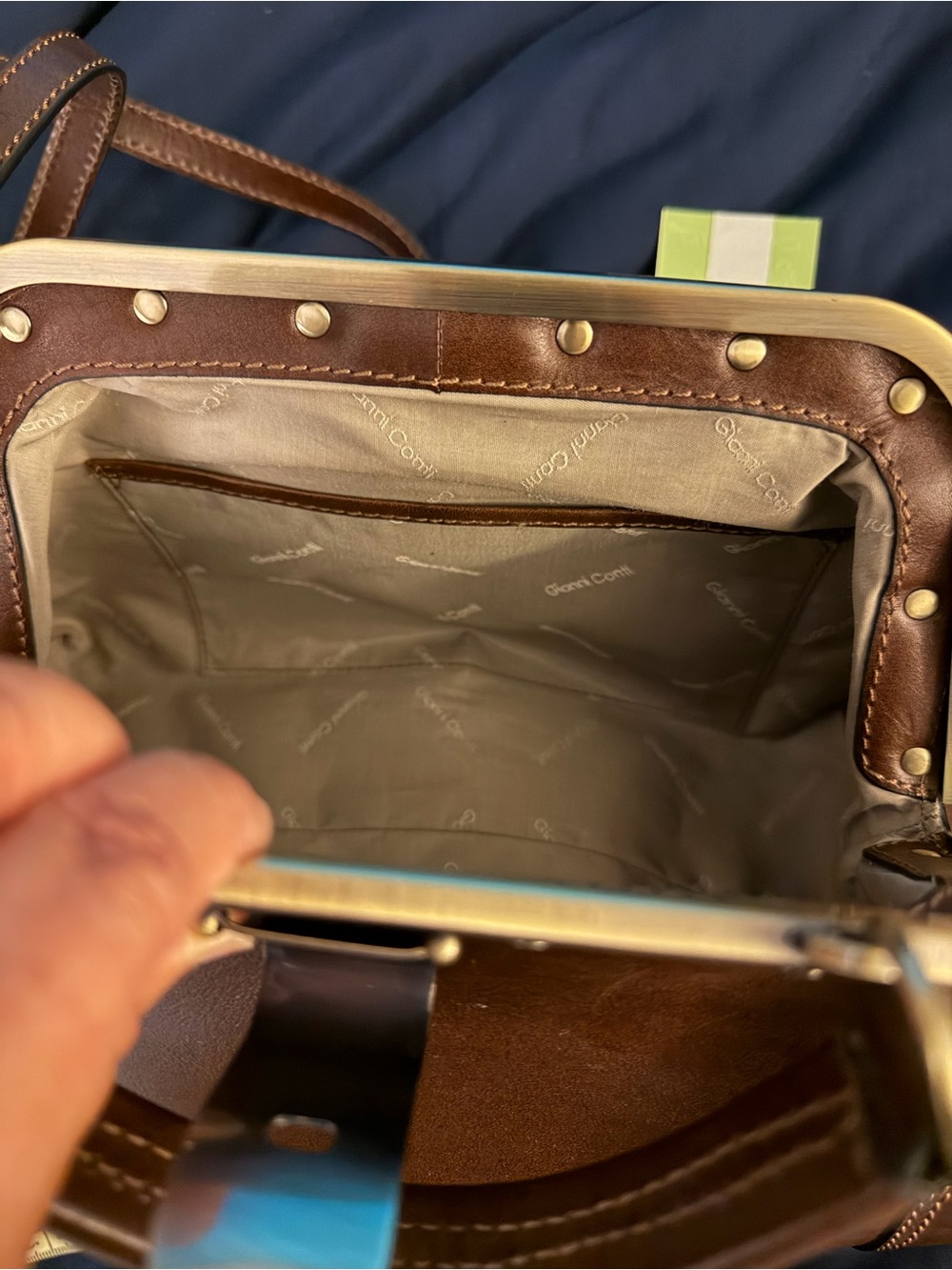 Gianni Conti Brown Leather Frame-Top Crossbody Bag - Picture 8 of 11